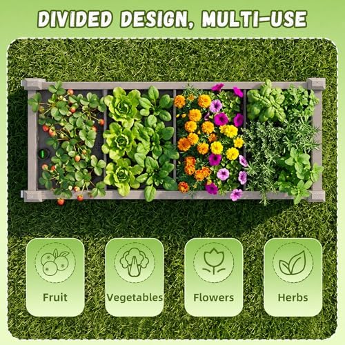 Vixzen Raised Garden Bed Resin Planter Box with Wood Grain Finish, Lockable Wheels, Support Poles & Bottom Storage Shelf, Built-in Drainage for Outdoor Vegetables Flowers (Light Brown) - Image 5
