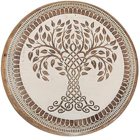 VANIYA CRAFTS® Wooden Engraved Fold-able Side Table/End Table/Plant Stand/Stool for Living Room Bedroom Restaurant Kids Play Furniture Table Round Shape (Natural White 3) - Image 6