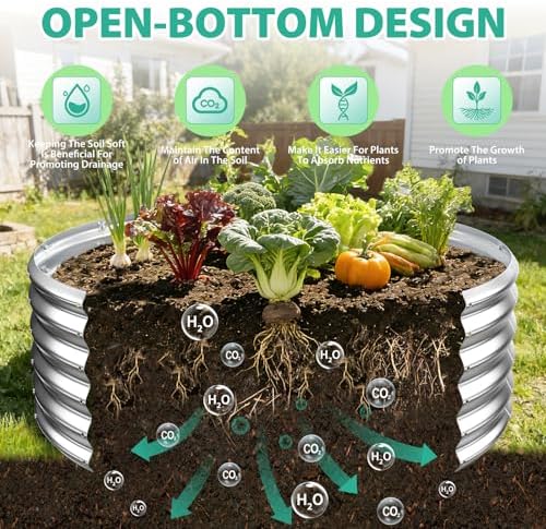 YSEJOMP 17" Tall 48" Diameter Round Raised Garden Bed Kits Outdoor Silver - Image 2