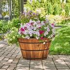17 Inch Wooden Whiskey Barrel Planter with Drainage Hole, Rustic Outdoor Indoor Flower Pot Container for Garden Patio Porch Deck Herbs Vegetables and Decorative Plants - Image 2