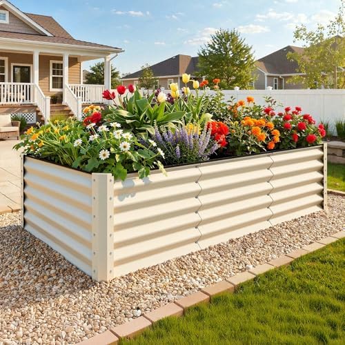 YITAHOME 8x4x3ft Large Raised Garden Bed Kit, Galvanized Metal Planter Box with Gloves, Support Rod & Safety Rubber, Outdoor Above Ground Planters for Plants Vegetables Flowers, Cream Yellow - Image 2