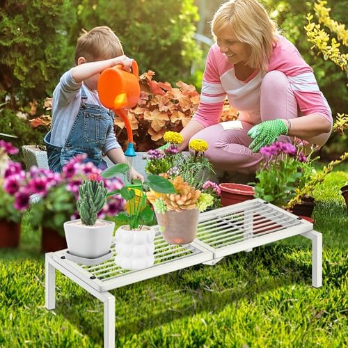 1 Tier Metal Plant Stand Indoor Outdoor, Potted Multiple Flower Pot Holder Rack Plant Shelf, Heavy Duty Planter Display Shelving for Patio Balcony Garden Living Room Decorative (White) - Image 5