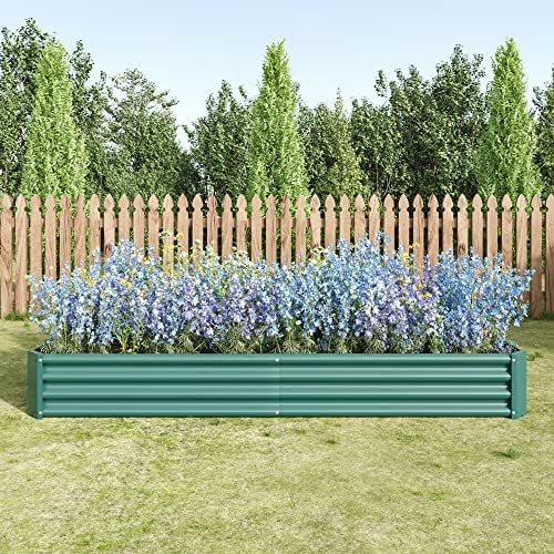 Gagihoom Outdoor Large Galvanized Metal Raided Garden Bed,Planter Box for Flowers Vegetables Fruit,Rectangular (Green, 7.6x3.7x1 ft) - Image 3