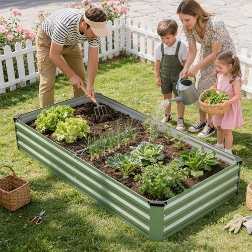 Galvanized Raised Garden Bed Outdoor 2Pack 6x3x1ft Olive Green - Image 2