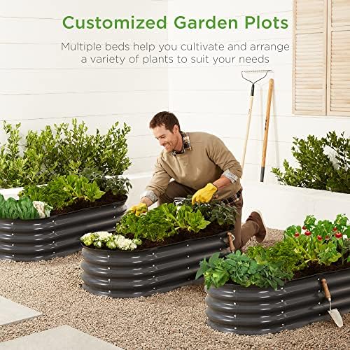 Best Choice Products 4x2x1ft Outdoor Metal Raised Garden Bed Outdoor, Oval Deep Root Planter Box for Vegetables, Flowers, & Herbs, 51 Gallon Capacity, Rubber Edge Guard, 100% Non-Toxic - Charcoal - Image 3