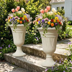 24" Tall Urn Planters for Outdoor Plants, Urns and Pedestal, Beige by Diyfire