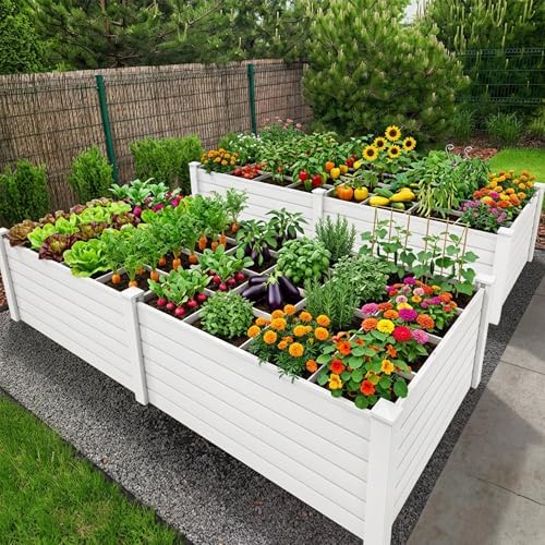 YITAHOME 4x4x2 FT Plastic Raised Garden Bed Kit, Large Outdoor Above Ground Planter Box with Growth Grid for Plants, Vegetables, and Flowers, Easy Installation, White - Image 4