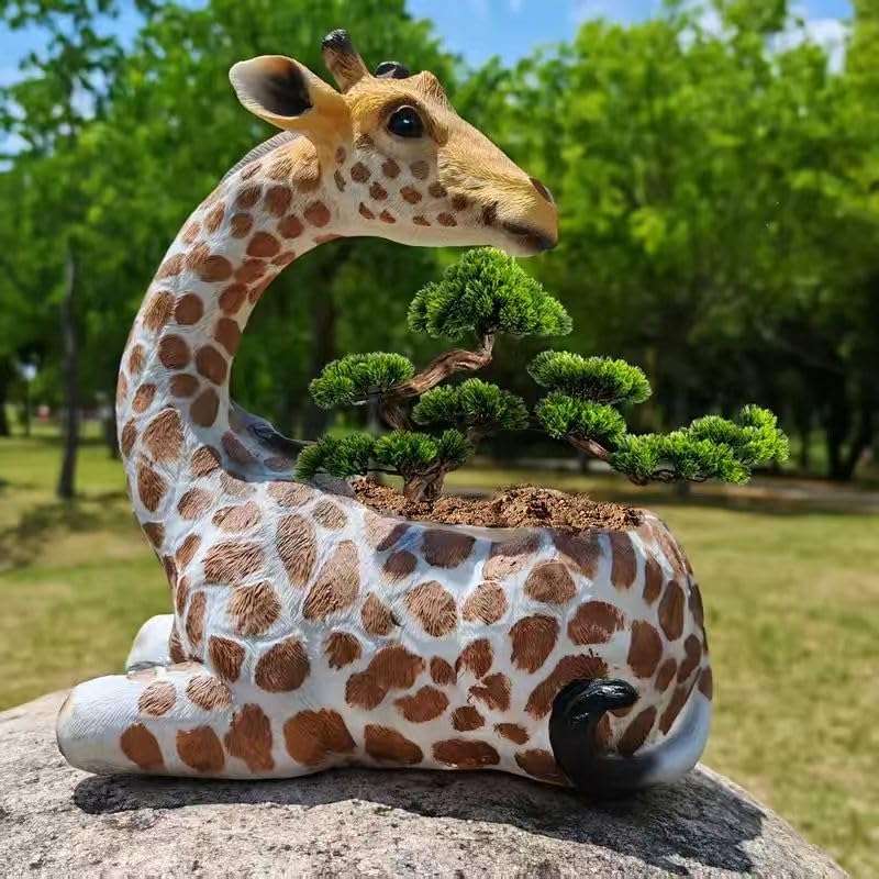 Giraffe Planter Statue for Home Decor - Cute Animal Flower Pot Holder for Indoor Outdoor Garden Balcony - Resin Succulent Planter Gift for Housewarming Birthday Party - Image 3