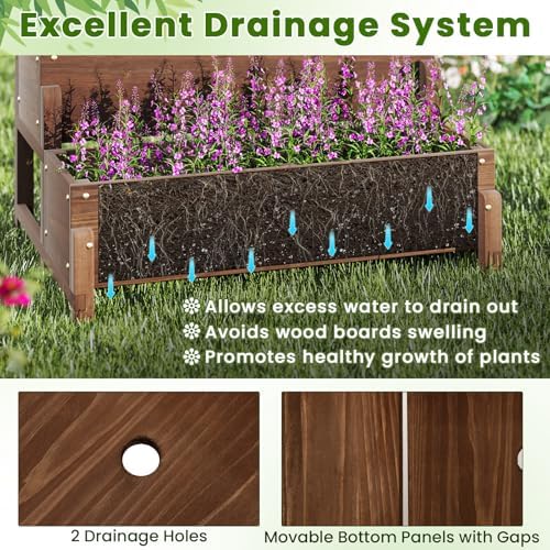 GIANTEX 2 Pcs Raised Garden Bed with Legs and Trellis, 2-Tier Standing Planter Box with Drain Holes, Outdoor Elevated Garden Trellis for Vine Climbing, Flower Vegetable Fruit Herb Growing - Image 6