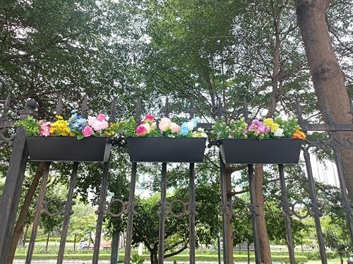 3 Pcs Large Hanging Flower Pots for Railing Or Fence 16 Inch Railing Planter Box for Any Balcony, Porch or Deck Countryside Style Window Planter Boxes Are Perfect to Herbs & Flowers for Garden (Black) - Image 2