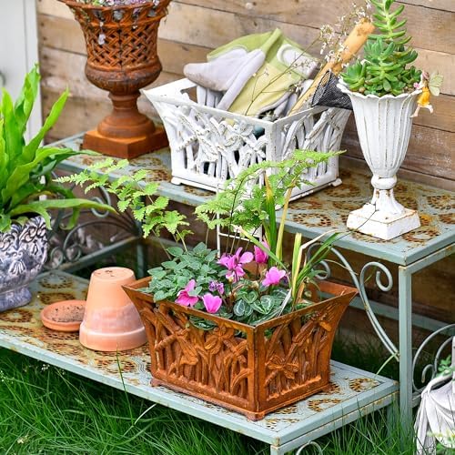 Sungmor Cast Iron Plant Basket with Non-Woven Growing Bag - Rust Rust - Image 5