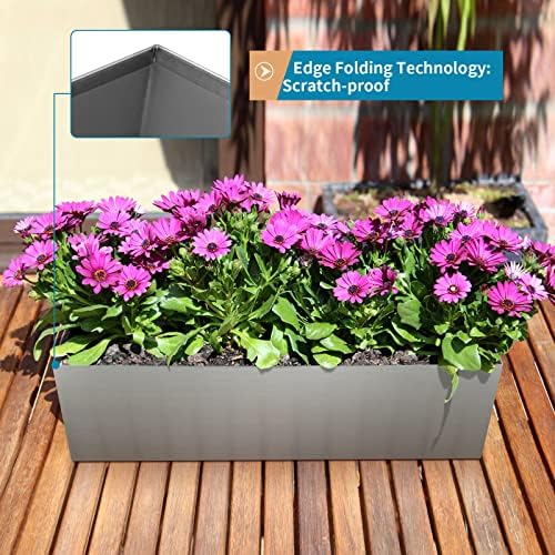 17" Large Stainless Steel Planter Box with Drain Holes and Water Reservoir, Rectangle Succulent Trough Planter Pot for Indoor Outdoor Windowsill, Table Decor (Brushed Nickel) - Image 6