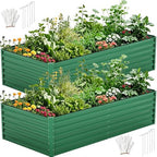 DWVO 2pcs 8 x 4 x 2 FT Raised Garden Bed Kit, Outdoor Galvanized Flower Bed with Safety Rubber and Gloves, Large Metal Planter Box for Vegetables, Flowers, Herbs, Fruits, Green by DWVO