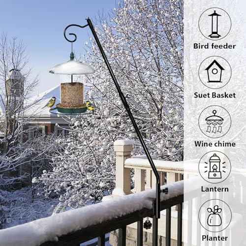 Deck Bird Feeder Hanger for Railing, 31 Inch Clamp on Birdfeeder Poles, Adjustable Fence Deck Hook for Hanging Planter Flower Lantern 2 Packs - Image 6