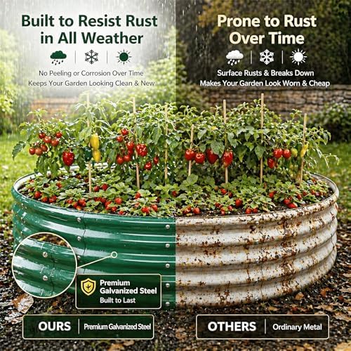 4FT Round Raised Garden Bed, Heavy Duty Galvanized Metal Planter Box for Vegetables, Flowers & Herbs, Rust-Resistant Outdoor Gardening Bed with Modern Green Finish & Easy DIY Assembly - Image 6