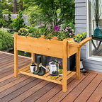 GIANTEX Planter Raised Bed, Elevated Raised Garden Box with 8 Grids and Side Work Table, Outdoor Wood Plant Container Backyard Patio (48.5" Lx21 Wx31.5 H) - Image 2