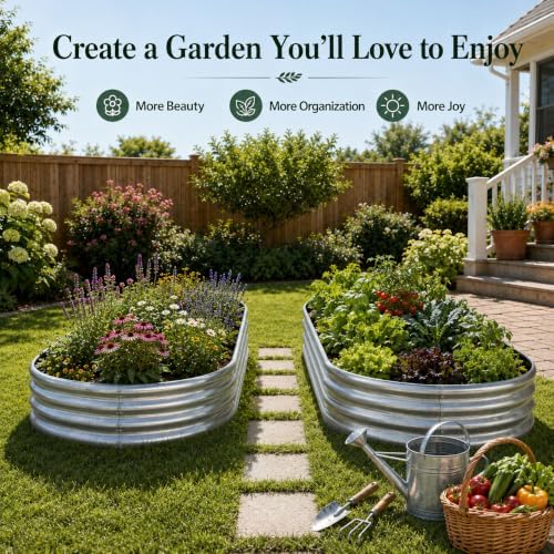 HOOPLE 2 Pack Raised Garden Bed 4x2x1FT, Galvanized Metal Raised Garden Bed Outdoor, Oval Design with Open Base for Better Drainage, Compact Garden Bed for Vegetables, Herbs & Flowers - Image 2