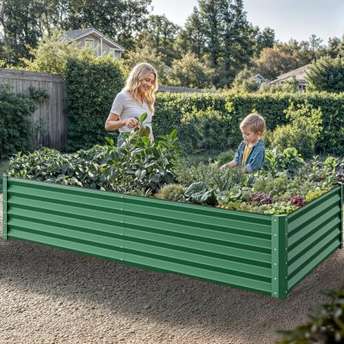 YITAHOME 2pcs 8x4x1.5 in Galvanized Raised Garden Bed Kit, Large Metal Planter Box with Gloves, Safety Rubber & Support Rod, Outdoor Flower Bed for Plants Vegetables, Green - Image 2