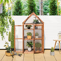 LDAILY Cold Frame Greenhouse, Wooden Raised Flower Planter Shelf w/ Triangular Top Grow Protection, Double Doors, Greenhouse Cabinet for Outdoor Patio Balcony Garden Backyard, 27" L x 16" W x 58" H by LDAILY