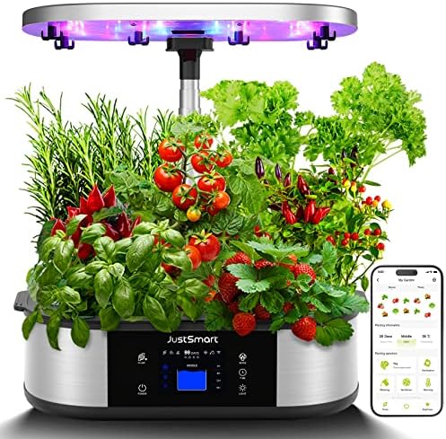 WiFi 12 Pods Hydroponics Growing System Indoor Garden with APP Controll and 3 Planting Modes, Up to 30", 48w 120 LED Light, Automatic Water-Adding, Fertilization, Timer, Silent Pump, GS1 Max by JustSmart