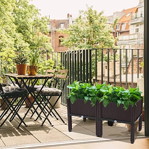 Outvita 2 Sets Raised Garden Bed with Legs, Square Elevated Planter Garden Box with Drainage Plug for Indoor Outdoor Planting Flowers Vegetables Tomato and Herbs(Brown) - Image 7