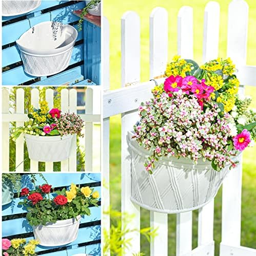 Sungmor Wall Hanging Planters,11.5 Inch Hanging Flower Pots for Railing Fence - Indoor Outdoor Balcony Wall Hanging Basket, Plastic Plant Pot Container - Half Round & 3PC Pack & Grey White - Image 7