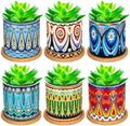 Zopeal 6 Pcs 3 Inch Succulent Pots Succulent Planters Cylinder Ceramic Pots Mandala Multicolor Cactus Pot with Drainage Holes and Bamboo Trays for Indoor Plants Flowers Garden Decoration(Basic) by Zopeal