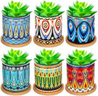 Zopeal 6 Pcs 3 Inch Succulent Pots Succulent Planters Cylinder Ceramic Pots Mandala Multicolor Cactus Pot with Drainage Holes and Bamboo Trays for Indoor Plants Flowers Garden Decoration(Basic) by Zopeal