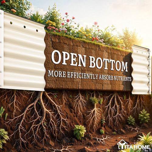 YITAHOME 8x2x1.5ft Galvanized Oval Raised Garden Bed, Metal Planter Box with Safety Rubber, Gloves, Outdoor Flower Bed for Planting Plants Vegetables, Cream Yellow - Image 4
