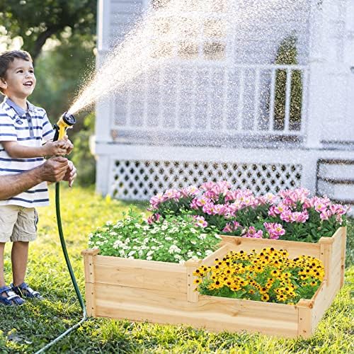 HAPPYGRILL 3-Tier Raised Garden Bed, Wood Elevated Flower Box with Open-Ended Base & Plug-in Connector, Outdoor Planter Raised Beds for Vegetables, Herbs & Fruits - Image 2