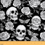Sugar Skull Fabric By The Yard, Halloween Upholstery Fabric, Moth Rose Skeletons Decorative Fabric, Gothic Horror Leaves Indoor Outdoor Fabric, DIY Art Waterproof Fabric, Black White, 10 Yards by Erosebridal