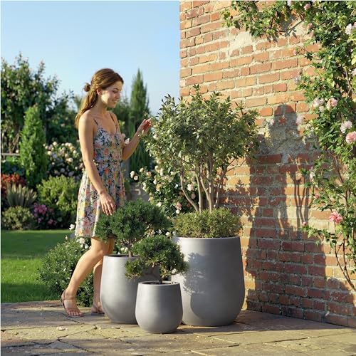 DTY Premium Mt Wilson Tall Tapered Fiberstone Planter for Indoor Outdoor Use, Modern Large Olive Tree Pot with Drainage Hole, Includes 2 Coco Mats. Gray, Medium 15'' D x 16.7” H. 11.2” Pot Opening - Image 6