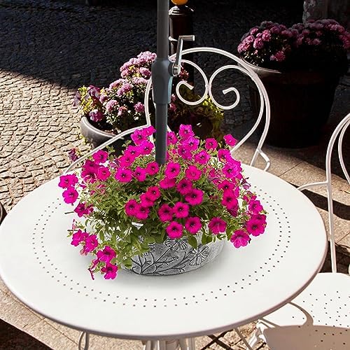 Patio Umbrella Planter 2 PCS Wrap Around Umbrella Planter Carving with Umbrella Hole Half Round Flower Pot Outdoors（11.41 * 11.41 * 4.72inch） for Terrace Tables(Grey) - Image 6