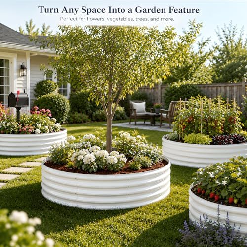 5FT Round Raised Garden Bed, Heavy Duty Galvanized Metal Planter Box for Vegetables, Flowers & Herbs, Rust-Resistant Outdoor Gardening Bed with Modern White Finish & Easy DIY Assembly - Image 2