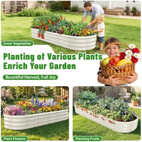 White Oval Raised Garden Bed / Galvanized Steel Planter Box,6 x 2 x 1FT - Image 7