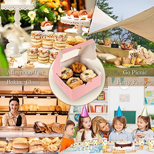 KPOSIYA 65PCS Bakery Boxes with Window 6x6x3 Inches 5 Style Cookie Boxes Small Pastry Boxes for Candy, Dessert, Pastry, Donuts, Birthday Party, Wedding(Pink) - Image 7