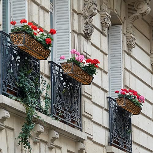 Potchen 4 Pieces Railing Planter Boxes, 24 Inches Window Box Planters with Coco Liner and Adjustable Brackets for Deck Porch Fence Patio Balcony Gardening Outdoor Plants - Image 6