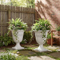 Christopher Knight Home Sical Round Concrete Planter Set of 2, 2 Pack Garden Flower Pot with Drainage Hole, MGO Patio Urn Planter for Outdoor Plants, Outdoor Planter Box, No Assembly, Antique White by ChristopherKnightHome