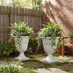 Christopher Knight Home Sical Round Concrete Planter Set of 2, 2 Pack Garden Flower Pot with Drainage Hole, MGO Patio Urn Planter for Outdoor Plants, Outdoor Planter Box, No Assembly, Antique White by ChristopherKnightHome