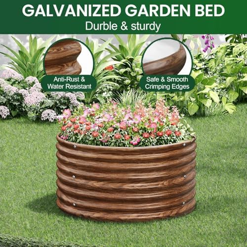 4 Pack Brown 2x2FT Round Corrugated Galvanized Steel Raised Garden Bed Outdoor, Metal Above Ground Garden Bed for Vegetables and Flowers, Raised Beds for Gardening-2x2FTx10Inch - Image 5