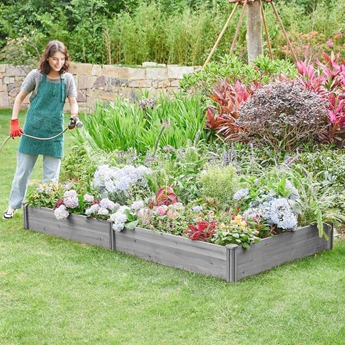 Yaheetech Wooden Raised Garden Bed Outdoor Planter Box, Gray - Image 5