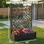 Vixzen Raised Garden Bed Elevated Planter Box Resin Outdoor Plant Stand with Wheels Climbing Trellis Drainage Water Gauge Gardening Patio(Black) - Image 3