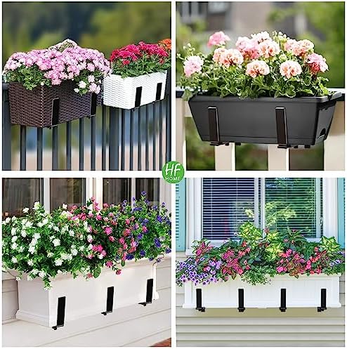 HFHOME 4PCS Adjustable Planter Window Box Planters Hanging Flower Box Holders Brackets, Heavy Duty Wall Mount Holder for Windowsills, Garden, Fences, and Balcony - Black - Image 2