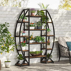 Tribesigns Curved Plant Stand Indoor, 8 Tiered Large Metal Plant Shelf, 69" Tall Industrial Flower Pot Stand Display Rack for Indoor Living Room, Balcony, Patio (Brown) - Image 2