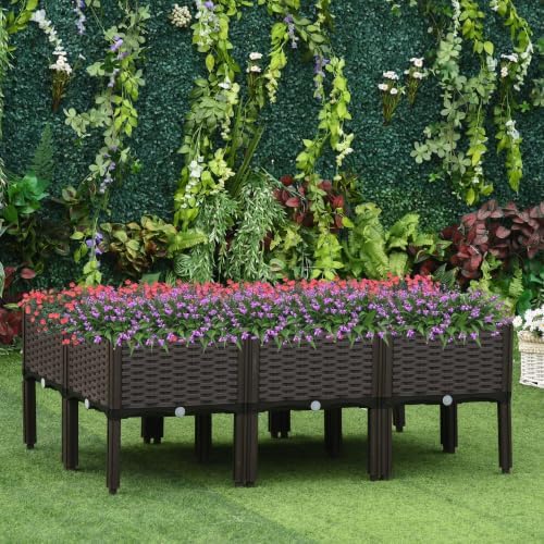 Outsunny 6 Piece Raised Garden Bed with Legs Planter Box Raised Bed, Brown - Image 2