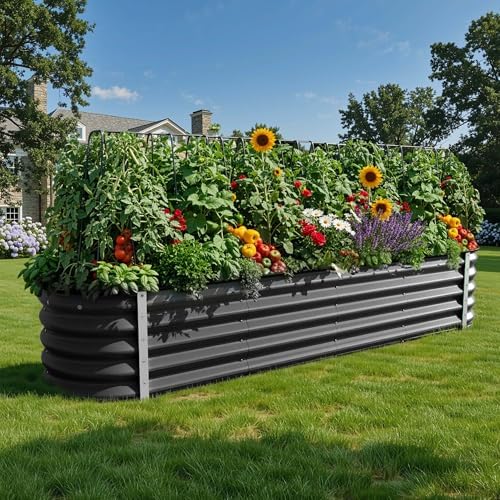 YITAHOME 8x2x1.5ft Large Raised Garden Bed Kit, 17" Tall 9 in 1 Galvanized Metal Planter Box with Gloves & Safety, Outdoor Above Ground Planters for Plants Vegetables Flowers, Black - Image 2