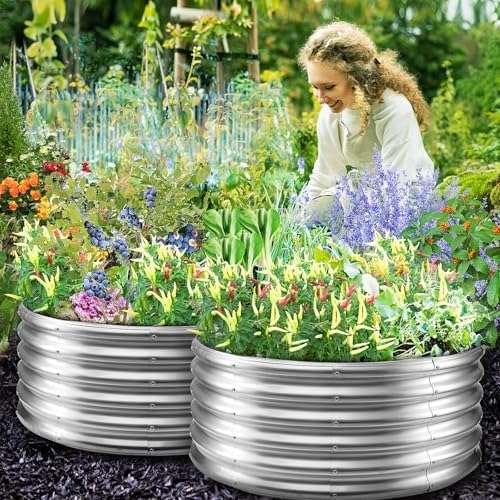 YSEJOMP 17" Tall 40" Diameter Round Raised Garden Bed Kits Outdoor Silver - Image 6