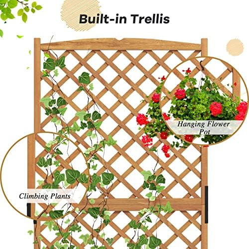 S AFSTAR Raised Garden Bed with Trellis, Indoor & Outdoor Wood Elevated Plant Container with Diamond Shaped Trellis & Drain Hole, Above Ground Garden Bed for Vine Climbing Plants - Image 3