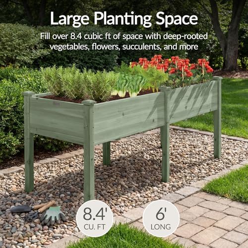 Best Choice Products 72x24x30in Raised Garden Bed, Elevated Wood Planter Box Stand for Backyard, Patio, Balcony w/Divider Panel, 6 Legs, 300lb Capacity - Sage - Image 3