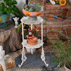 Sungmor Vintage Cast Iron 2-Tier Plant Stand, 24 Inch Tall Antique White - Image 4